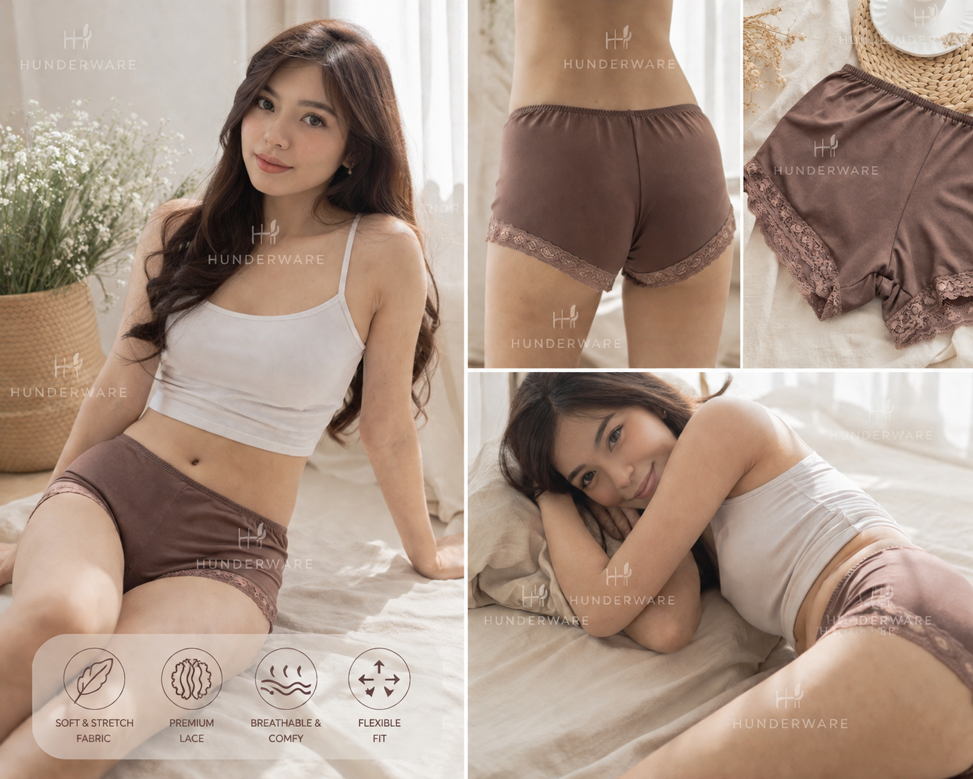 Celana Dalam Wanita Polos Model Boxer Coklat