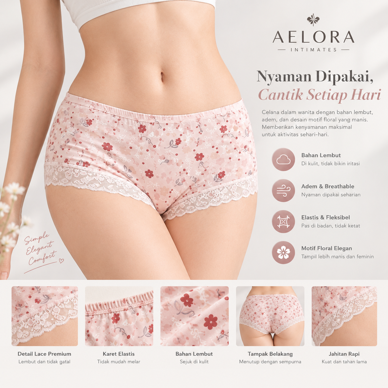 Celana Dalam Wanita Bloom Model Semi Boxer