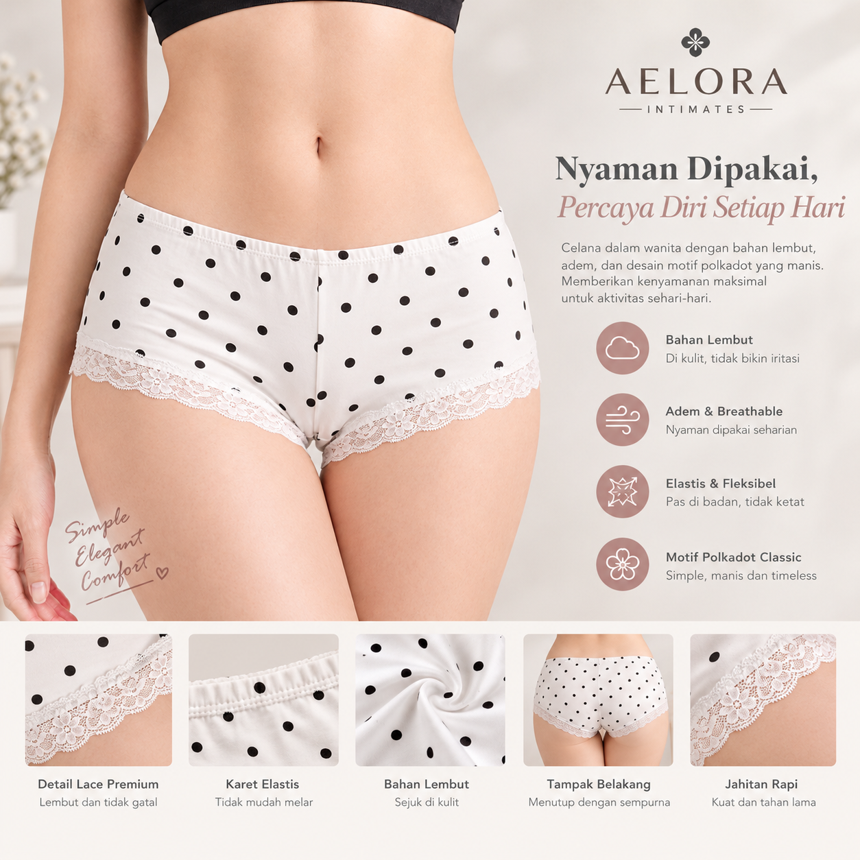 Celana Dalam Wanita Polka Model Semi Boxer