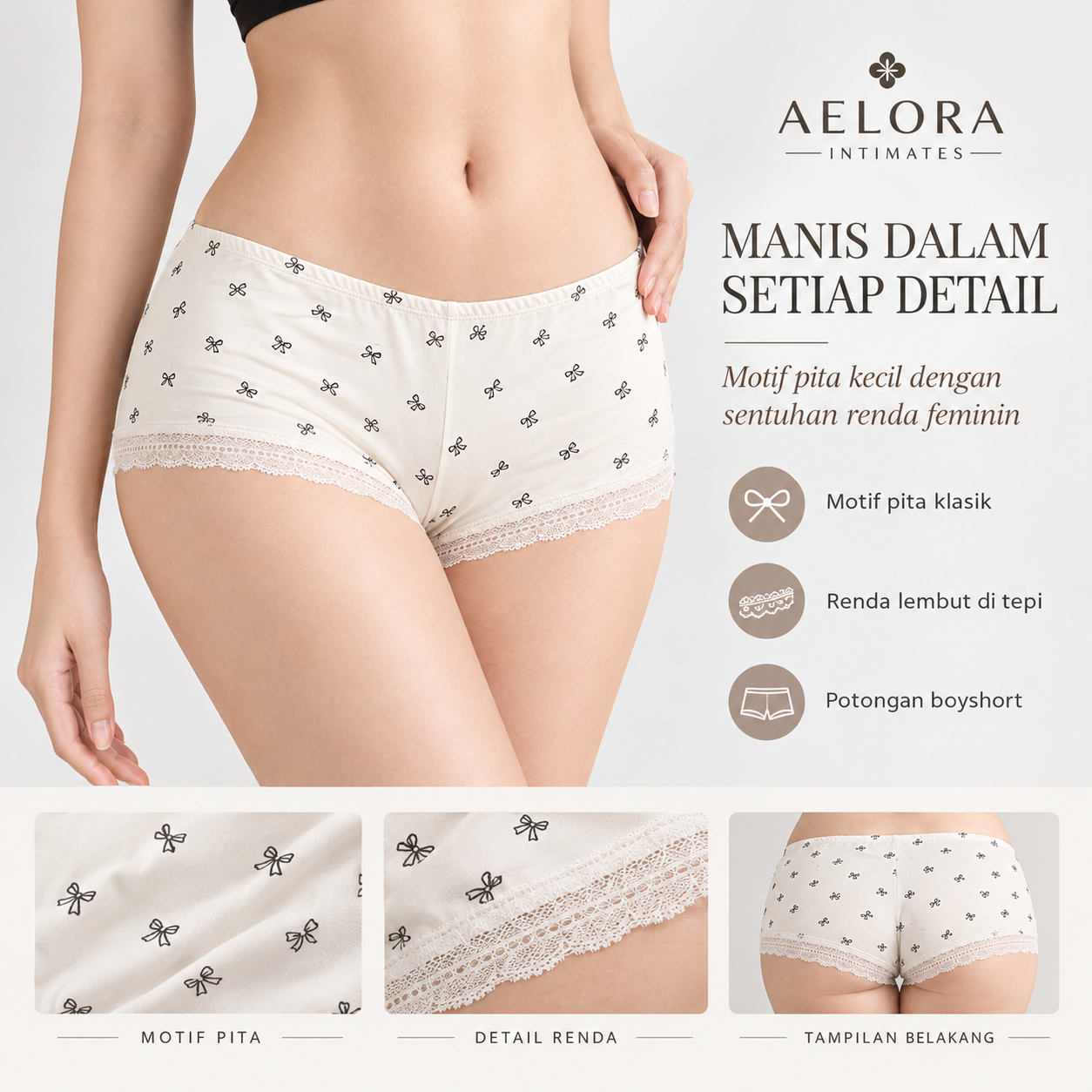 Celana Dalam Wanita Ribbon Model Semi Boxer