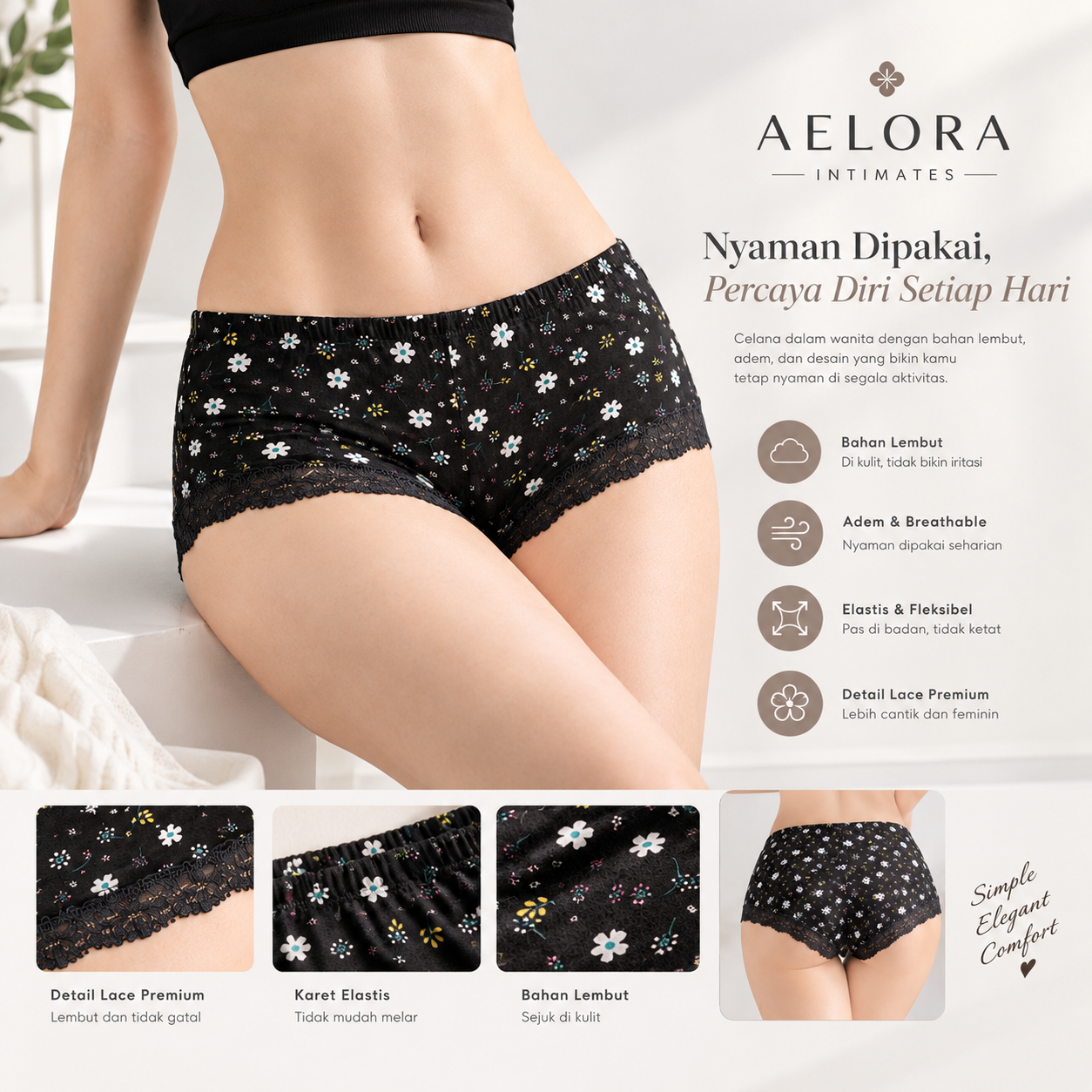 Celana Dalam Wanita Floral Model Semi Boxer